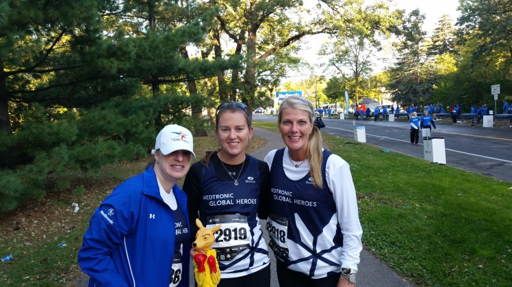 Kimi had a broken foot and torn Achilles, so she was in a boot. Did that stop her from participating in the Medtronic Twin Cities 10 Mile race? Of course not! She was allowed to walk, so she did. It just so happened that Kristen is having troubles with a chronic blood condition so she wasn’t allowed to run either. I’m still recovering from my 100-miler. So the three of us teamed up and walked the 10 mile race. The friendship made for a fun and fast 10 miles!